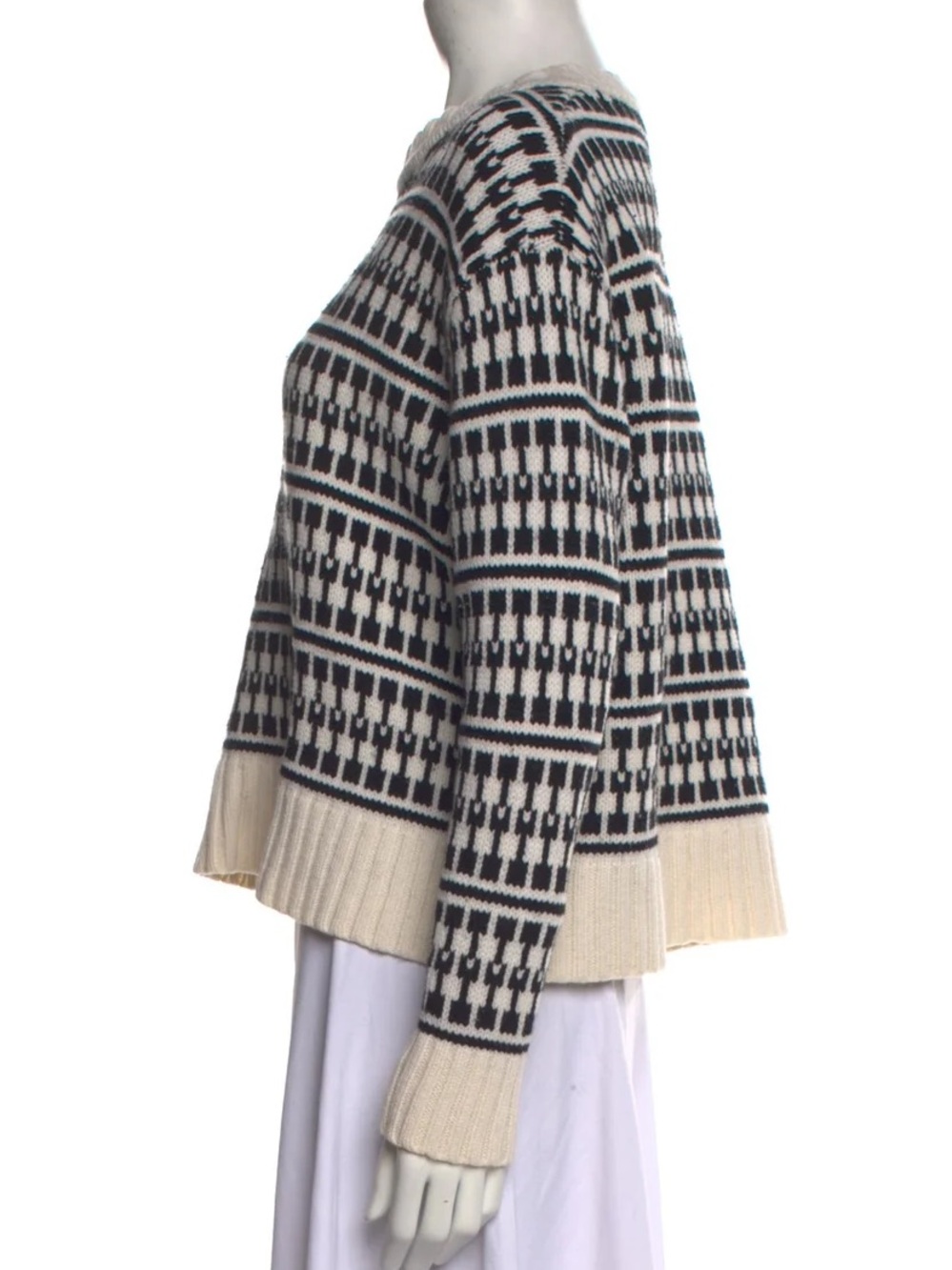 JASON WU • $475 • 22.5” PTP • Intarsia Crewneck Sweater black white • Fall 2024 - Picture 5 of 10